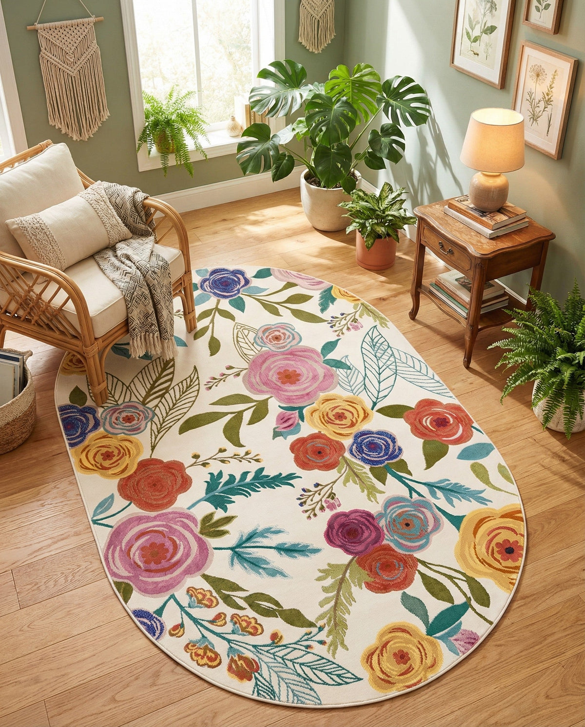 Meadow Breeze Collection Area Rug -  Petal Oval Ivory  lifestyle 216