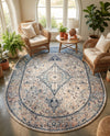 Seville Stripes Collection Area Rug - Cadiz (Blue) Oval Blue  lifestyle 68