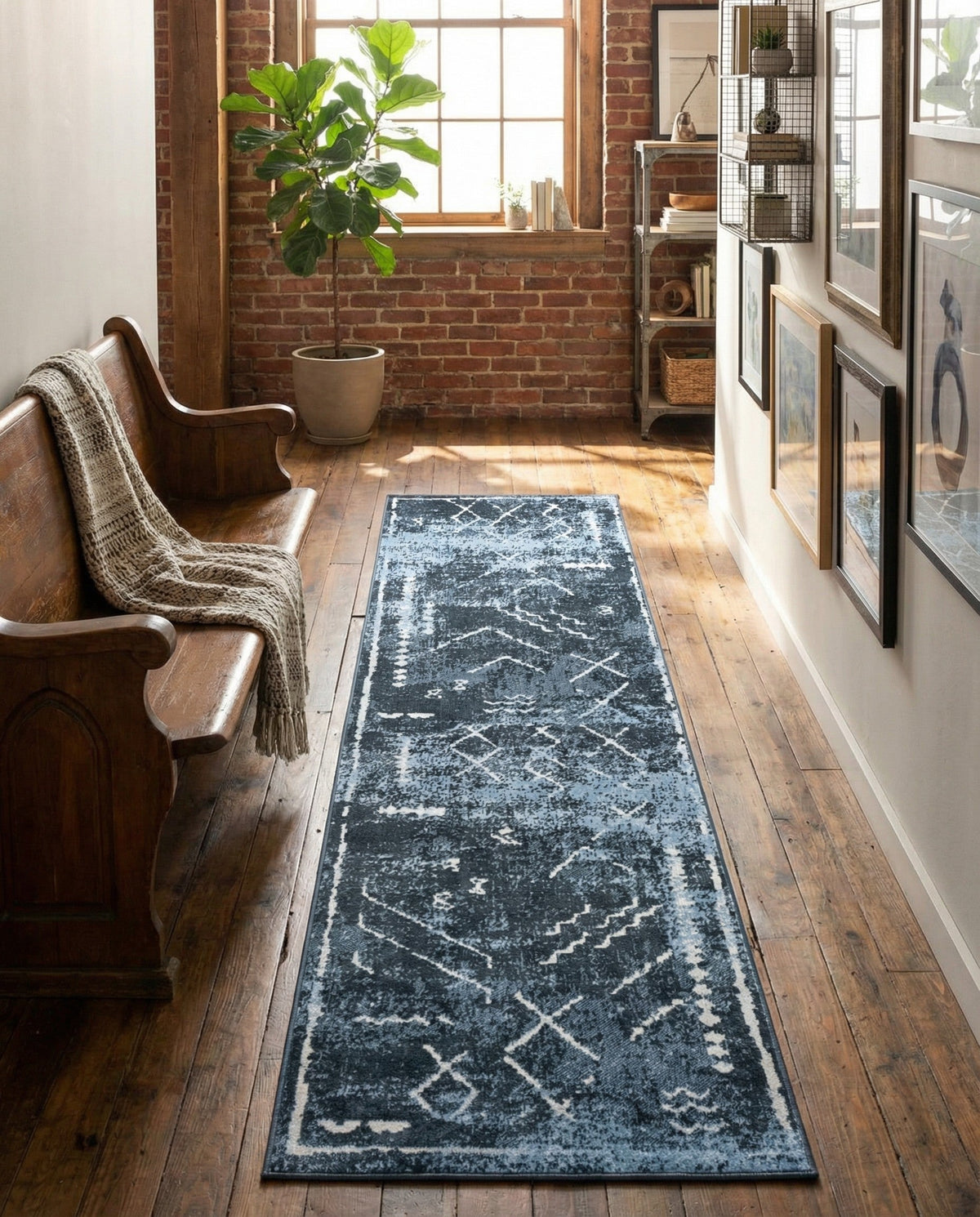 Aegean Elegance Washables Collection Area Rug - Santorini Runner Navy Blue  lifestyle 145