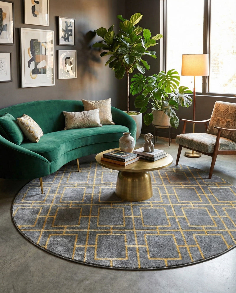 Hollywood Luxe Collection Area Rug -  Beverly (Gray Gold) Round Gray Gold  lifestyle 43