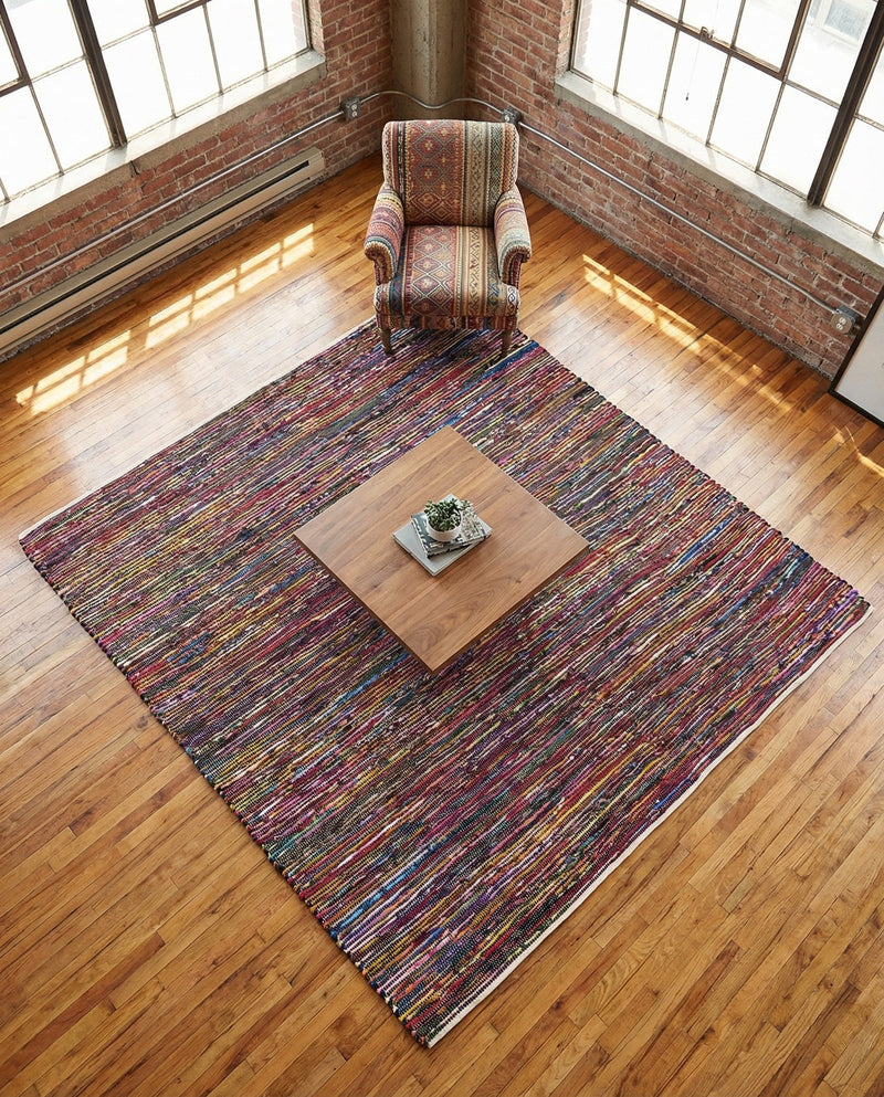 Thar Cotton Collection Area Rug - Alleppey Square Multi Black  lifestyle 66