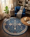 Seville Stripes Collection Area Rug -  Malaga (Navy Blue) Round Navy Blue  lifestyle 80