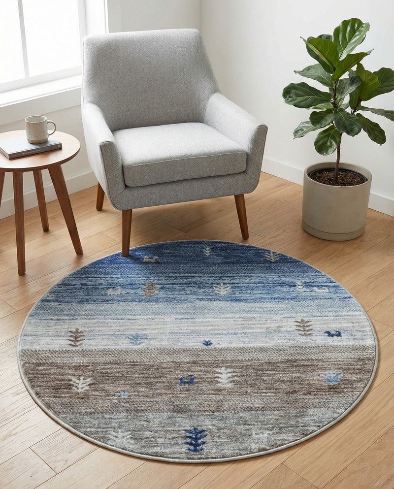 Zagros Shades Collection Area Rug -  Sisakht Round Blue Gray  lifestyle 51