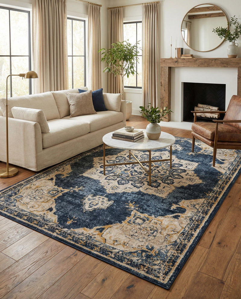Eden Oasis Collection Area Rug -  Tranquility (Navy Blue) Rectangle Navy Blue  lifestyle 19
