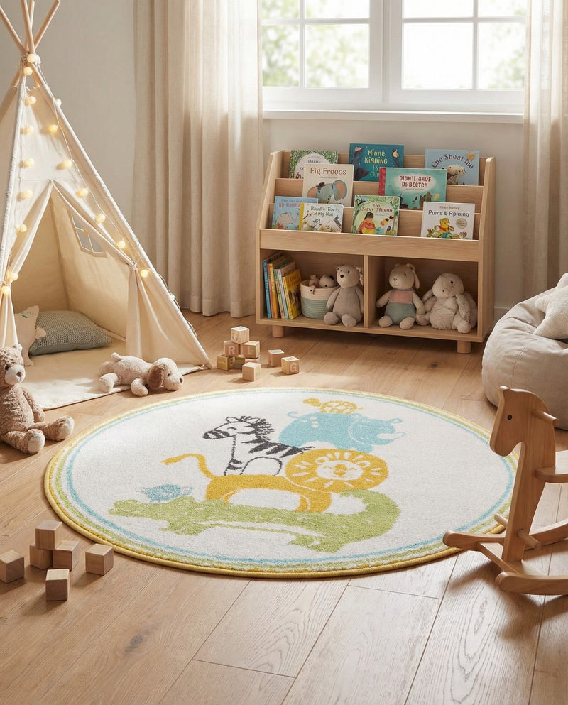 Wonder Tykes Collection Area Rug -  Prismatic Round Ivory  lifestyle 47