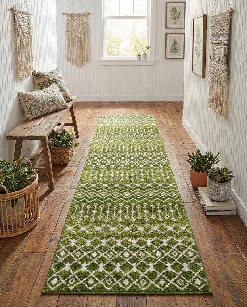 Mediterranean Lattice Collection Area Rug - Santorini (Green) Runner Green  lifestyle 42