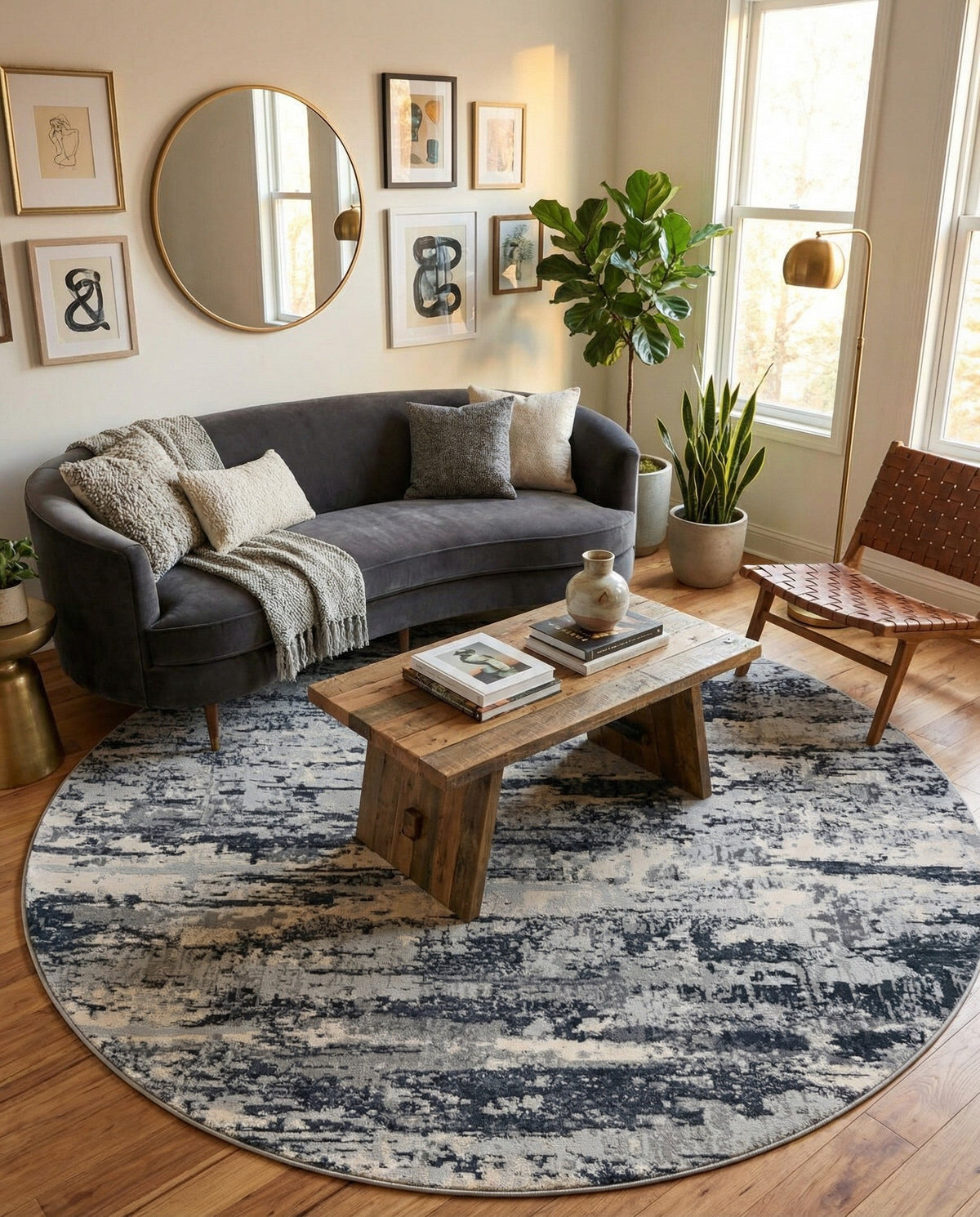 Aegean Elegance Collection Area Rug - Mesa Round Gray  lifestyle 98