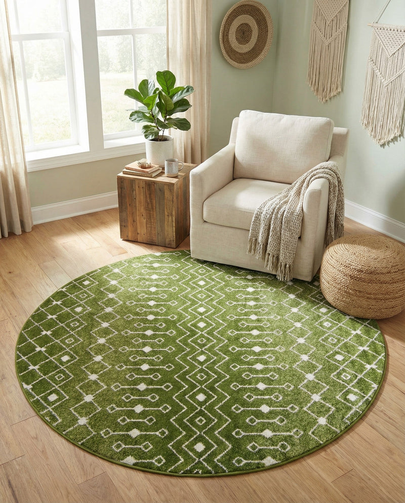 Mediterranean Lattice Collection Area Rug - Santorini (Green) Round Green  lifestyle 24
