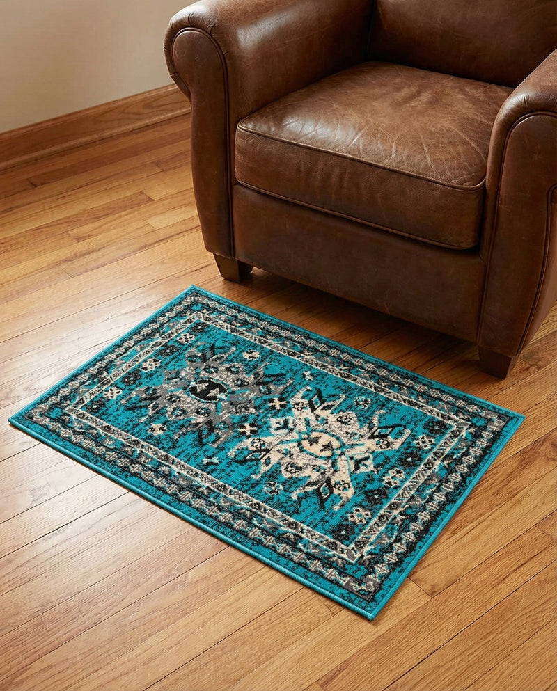 Tabriz Tapestries Collection Area Rug - Azerbaijan (Turquoise) Rectangle Turquoise  lifestyle 12
