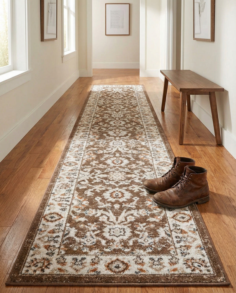 Savannah Elegance Collection Area Rug - Augusta (Brown) Runner Brown  lifestyle 74