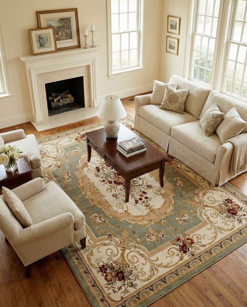 Versailles Elegance Collection Area Rug -  Louveciennes (Green) Rectangle Green  lifestyle 9