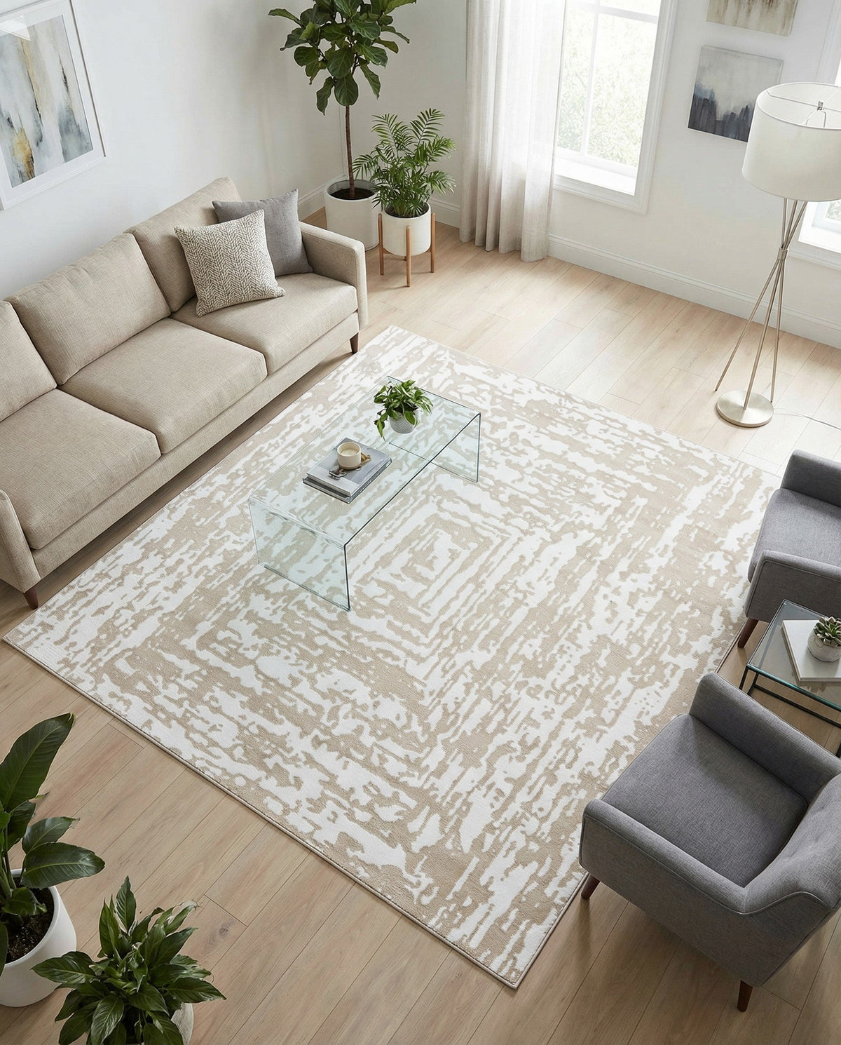 Sanctuary Retreat Collection Area Rug -  Asylum Square White Bone  lifestyle 129