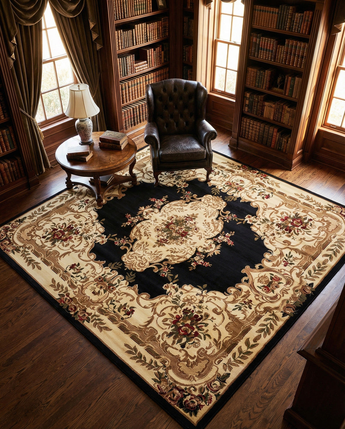 Versailles Elegance Collection Area Rug -  Vincennes Square Black  lifestyle 136