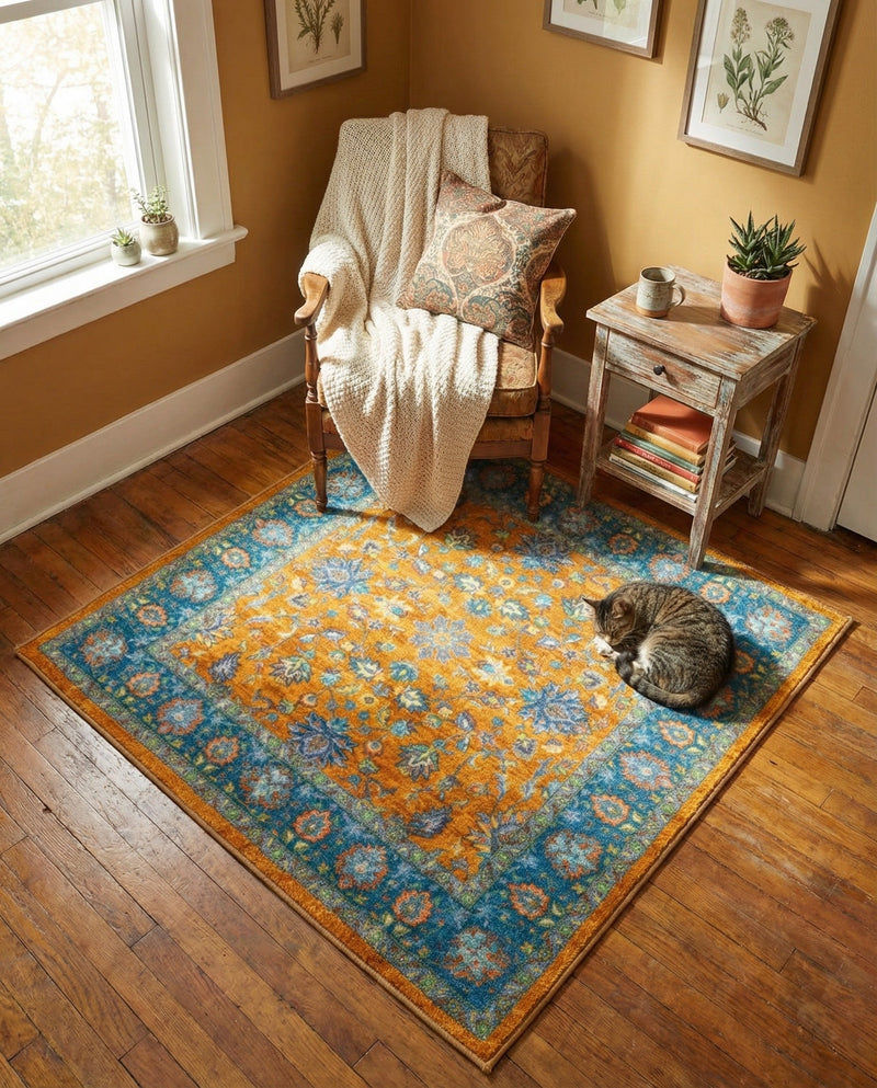 Casablanca Tapestry Collection Area Rug -  Marrakech (Sunshine Yellow) Square Sunshine Yellow  lifestyle 56