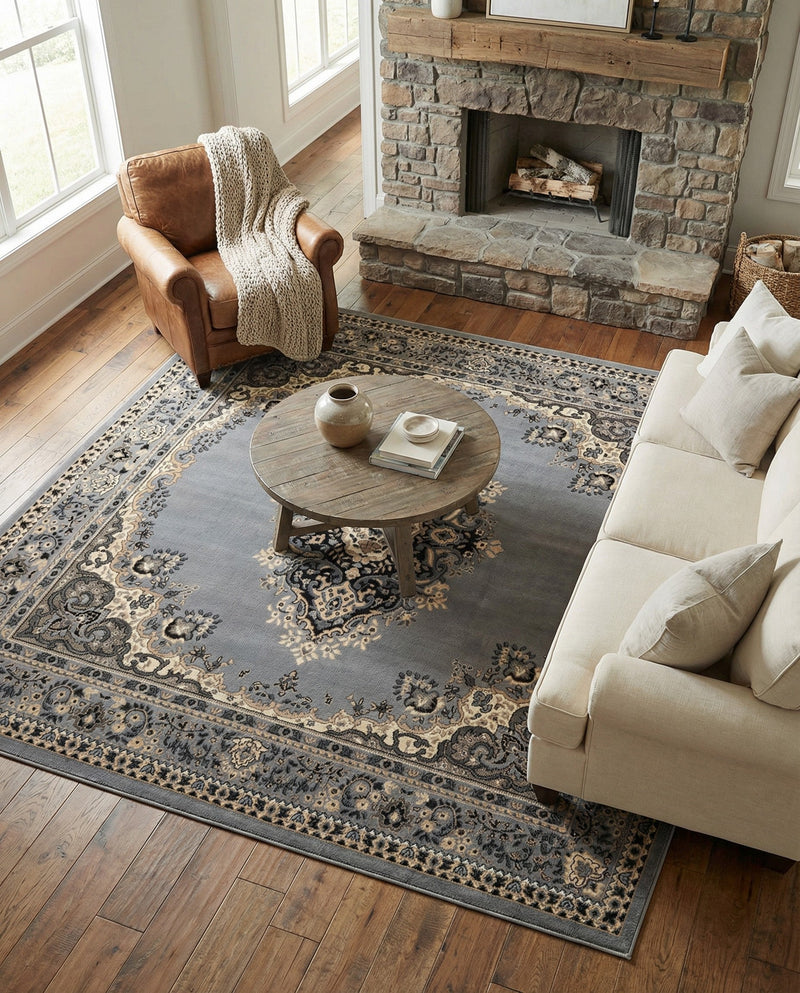 Tabriz Tapestry Collection Area Rug - Azerbaijan (Gray) Square Gray  lifestyle 53