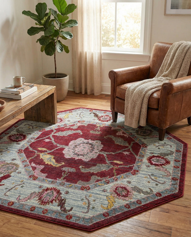 Arcadia Rugs Collection Area Rug - Eden (Red) Octagon Red  lifestyle 37