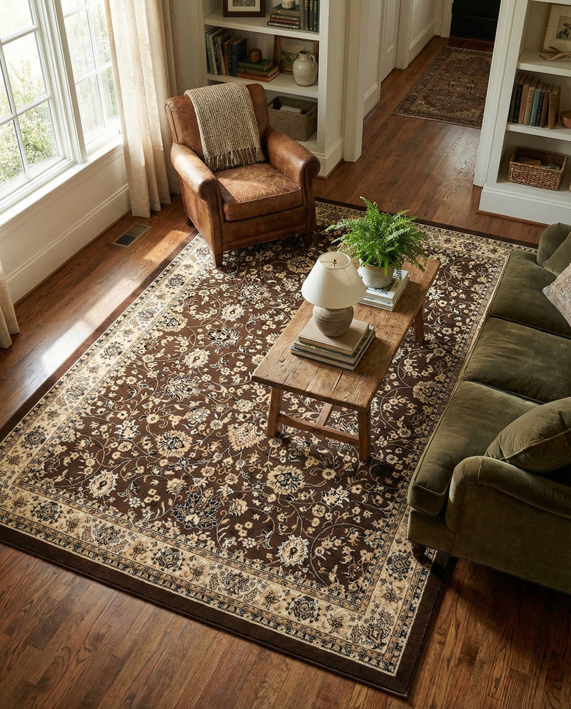 Isfahan Elegance Collection Area Rug - Naghsh-e Jahan (Brown) Rectangle Brown  lifestyle 9