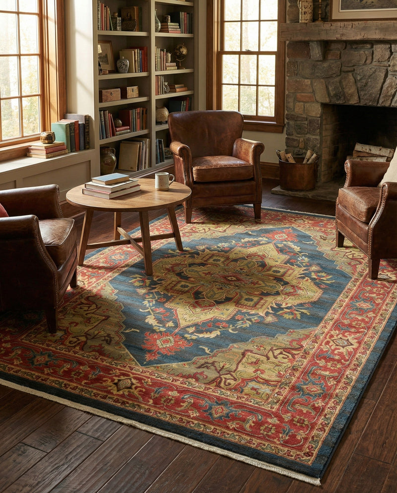 Persian Elegance Collection Area Rug -  Golestan Rectangle Navy Blue  lifestyle 25