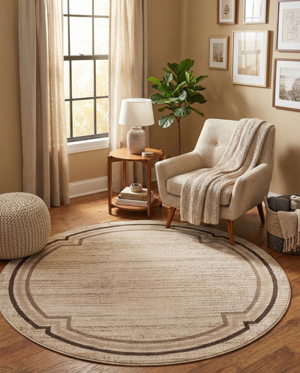 Serenity Sands Collection Area Rug -  Hushhaven Round Brown  lifestyle 85