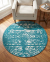 Brighton Stripes Collection Area Rug - Sussex (Turquoise) Round Turquoise  lifestyle 17