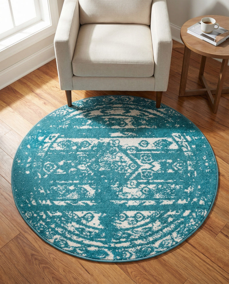 Brighton Stripes Collection Area Rug - Sussex (Turquoise) Round Turquoise  lifestyle 17
