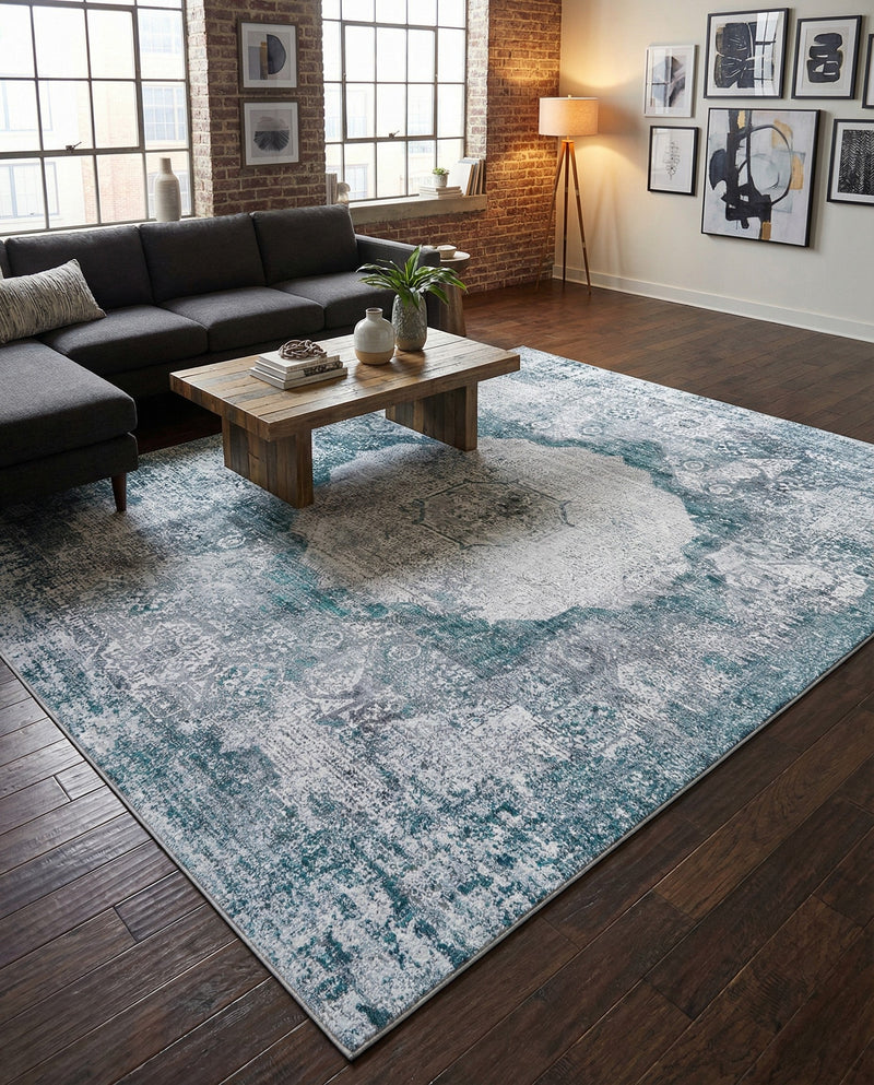 Laguna Sands Collection Area Rug - Catalina Rectangle Teal Ivory  lifestyle 38