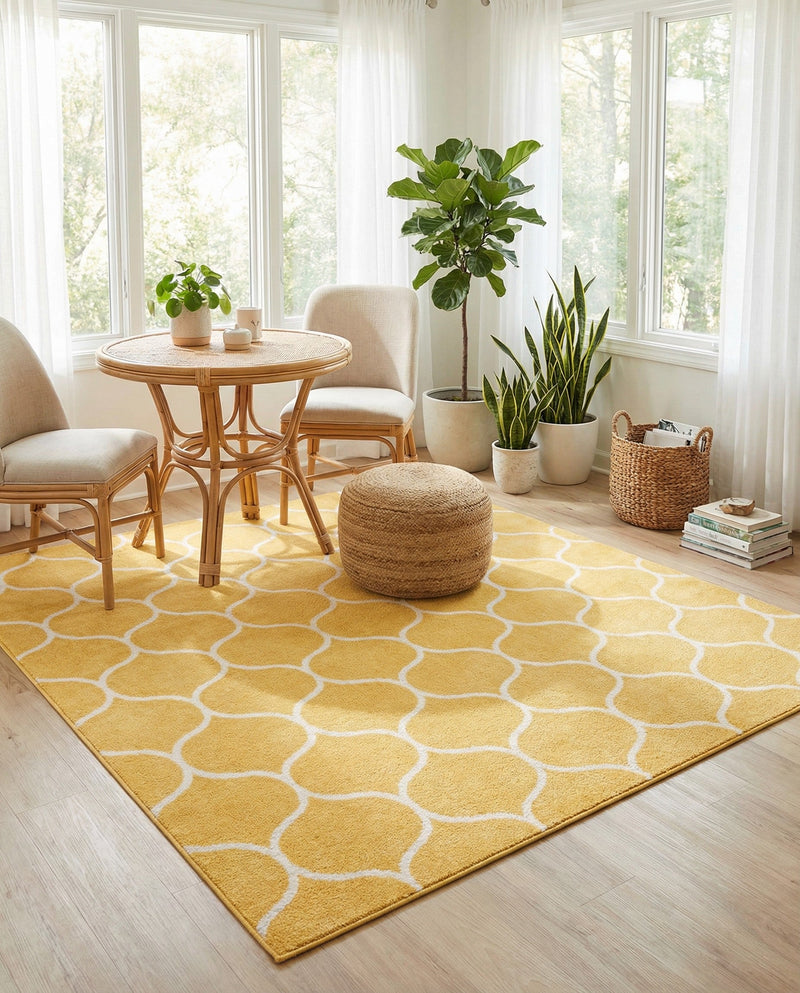 Trellis Mosaic Collection Area Rug -  Pergolatown (Yellow) Square Yellow  lifestyle 59