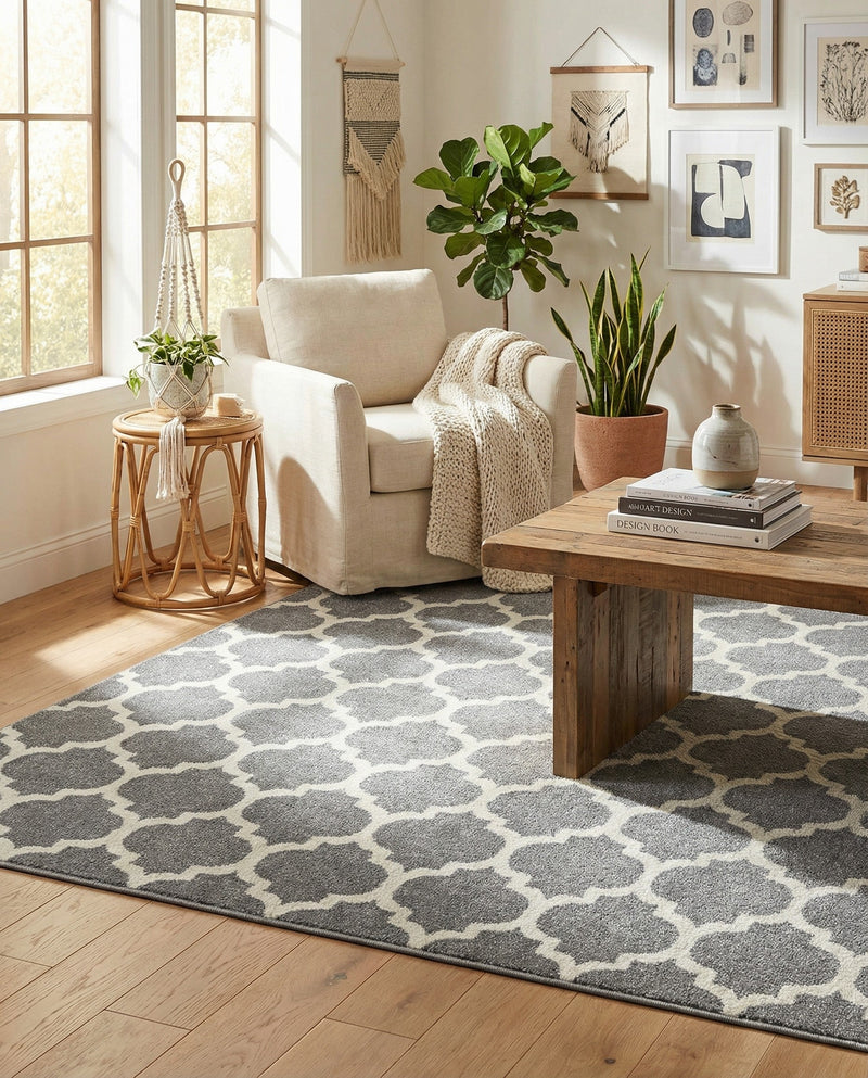 Lattice Gardens Collection Area Rug -  Bloomfield (Dark Gray) Rectangle Dark Gray  lifestyle 11