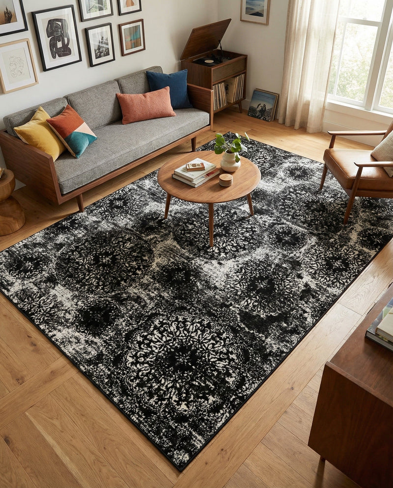 Riviera Elegance Collection Area Rug -  Monaco (Black) Rectangle Black  lifestyle 22