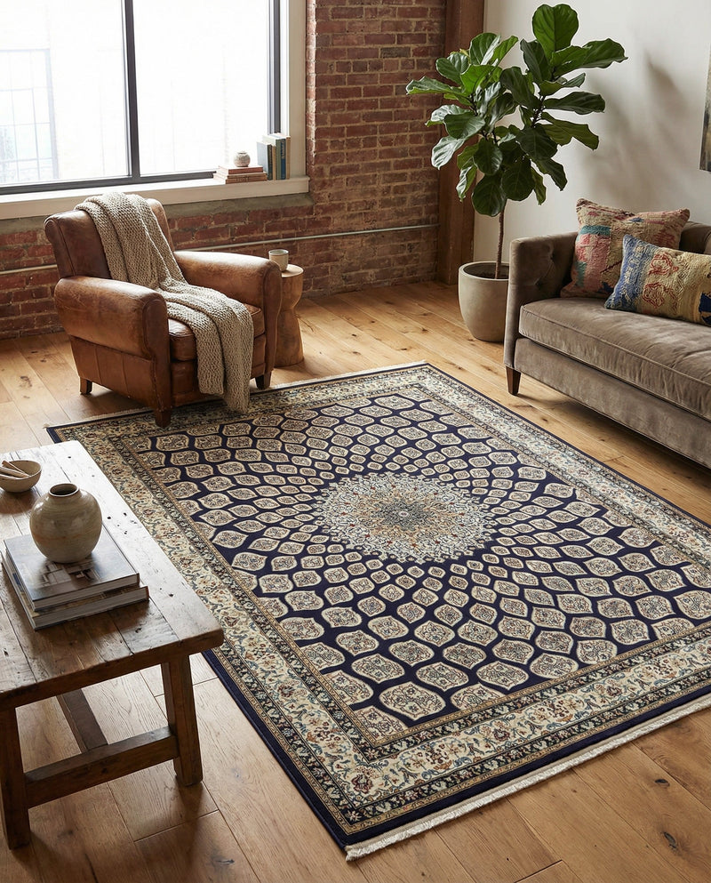 Persian Elegance Collection Area Rug -  Zanjan Rectangle Navy Blue  lifestyle 20