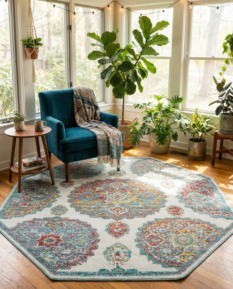 Arcadia Rugs Collection Area Rug -  Atlantis (Cream) Octagon Cream  lifestyle 45