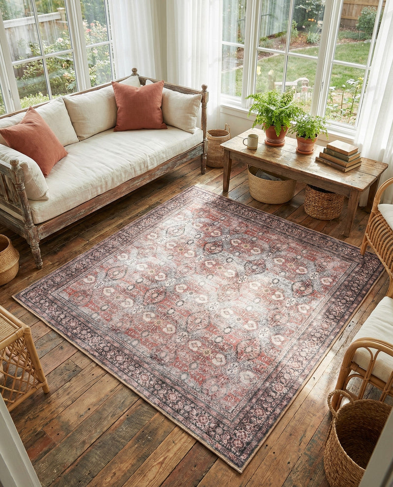 Heritage Elegance Collection Area Rug -  Hampton Square Antique Red  lifestyle 33