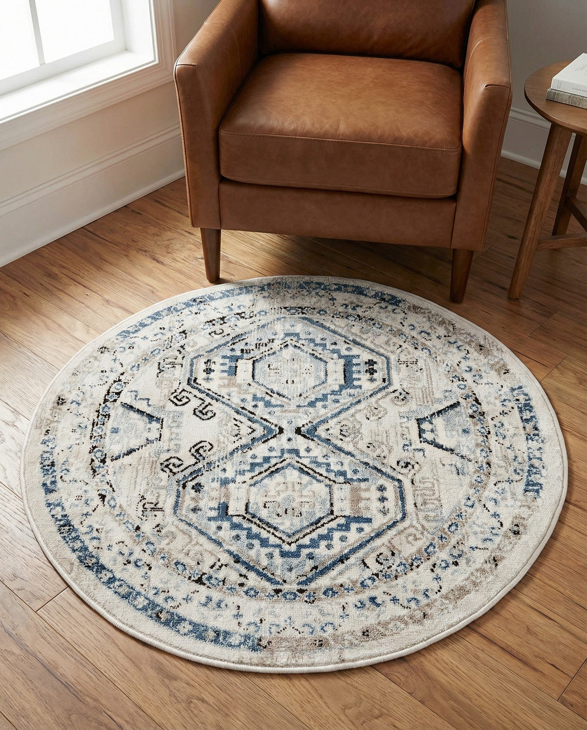 Savannah Elegance Collection Area Rug -  Tybee (Gray Blue) Round Gray Blue  lifestyle 96