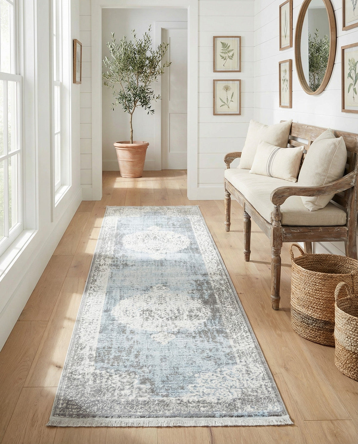 Rustic Charm Revival Collection Area Rug -  Meadowland Runner Light Blue  lifestyle 126