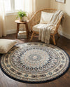 Persian Elegance Collection Area Rug -  Hamedan (Navy Blue) Round Navy Blue  lifestyle 34