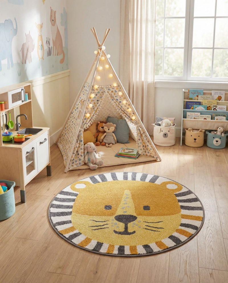 Wonder Tykes Collection Area Rug -  Riddle Round Light Brown  lifestyle 8