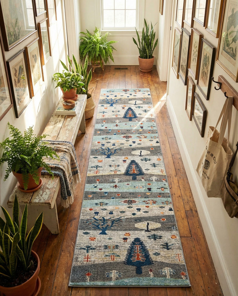 Colorburst Oasis Collection Area Rug -  Mosaic Runner Ivory Gray Blue  lifestyle 61