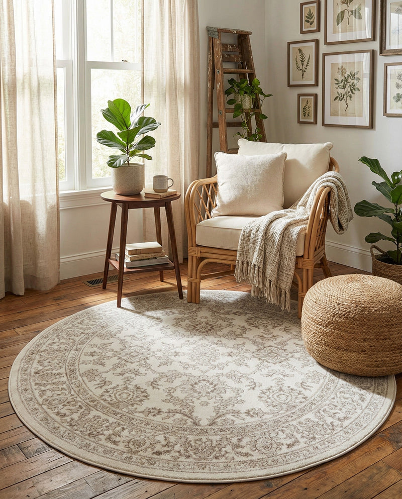 Savannah Elegance Collection Area Rug - Augusta (Ivory) Round Ivory  lifestyle 42