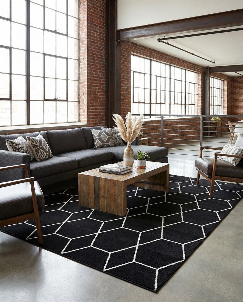Trellis Mosaic Collection Area Rug - Arborville (Black) Rectangle Black  lifestyle 20