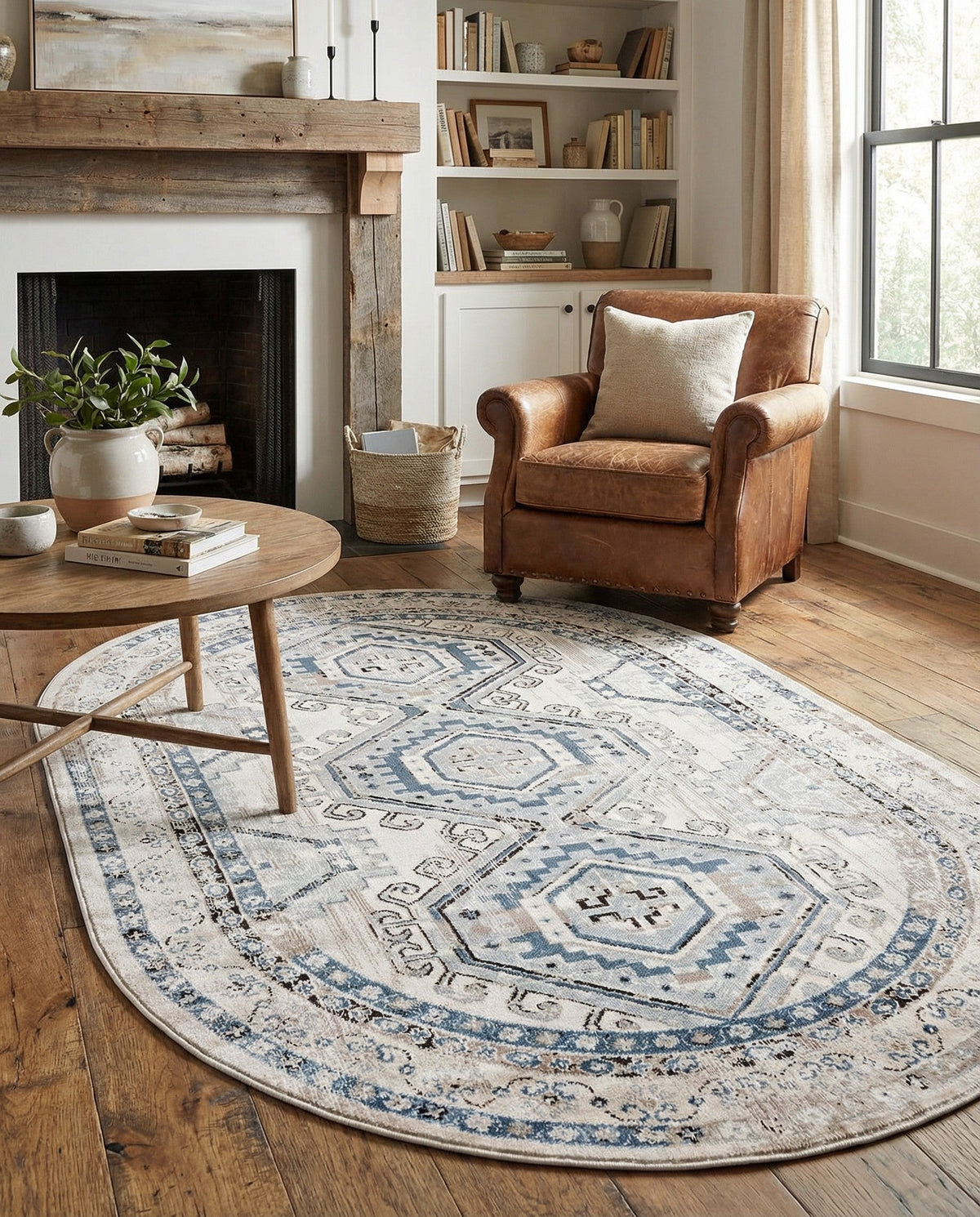 Savannah Elegance Collection Area Rug -  Tybee (Gray Blue) Oval Gray Blue  lifestyle 99