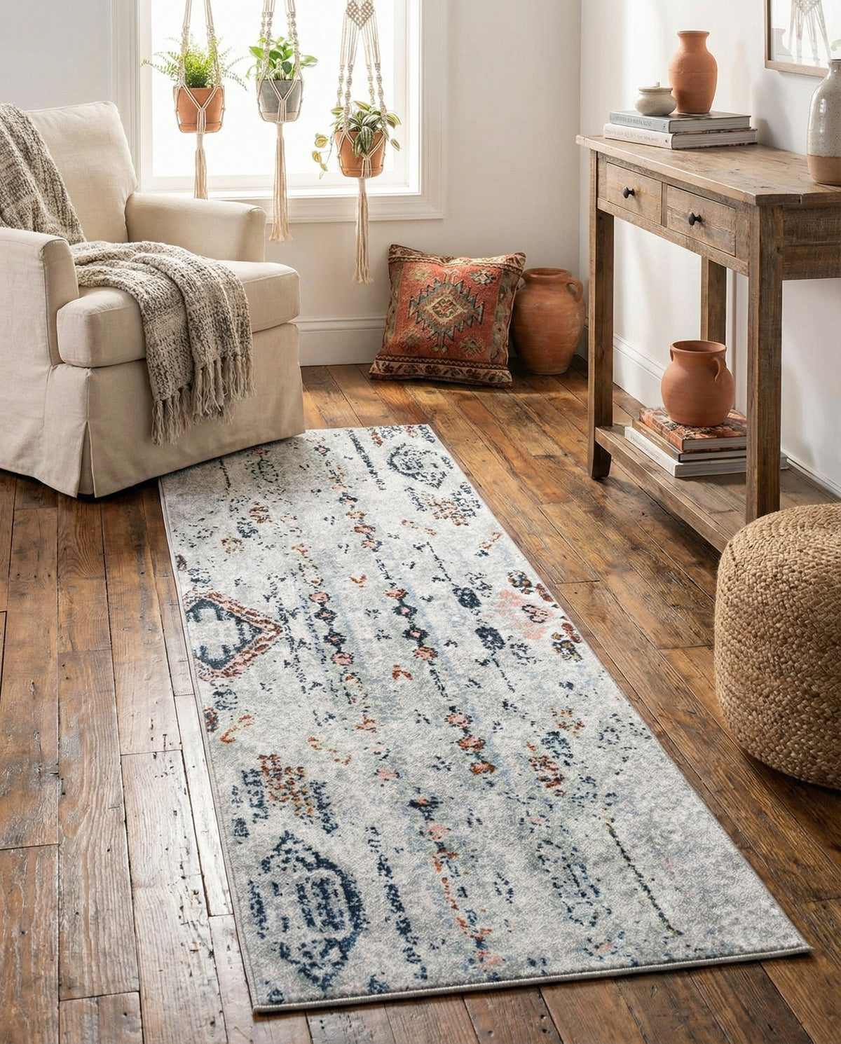 Aegean Elegance Washables Collection Area Rug -  Zakynthos Runner Ivory Gray  lifestyle 159