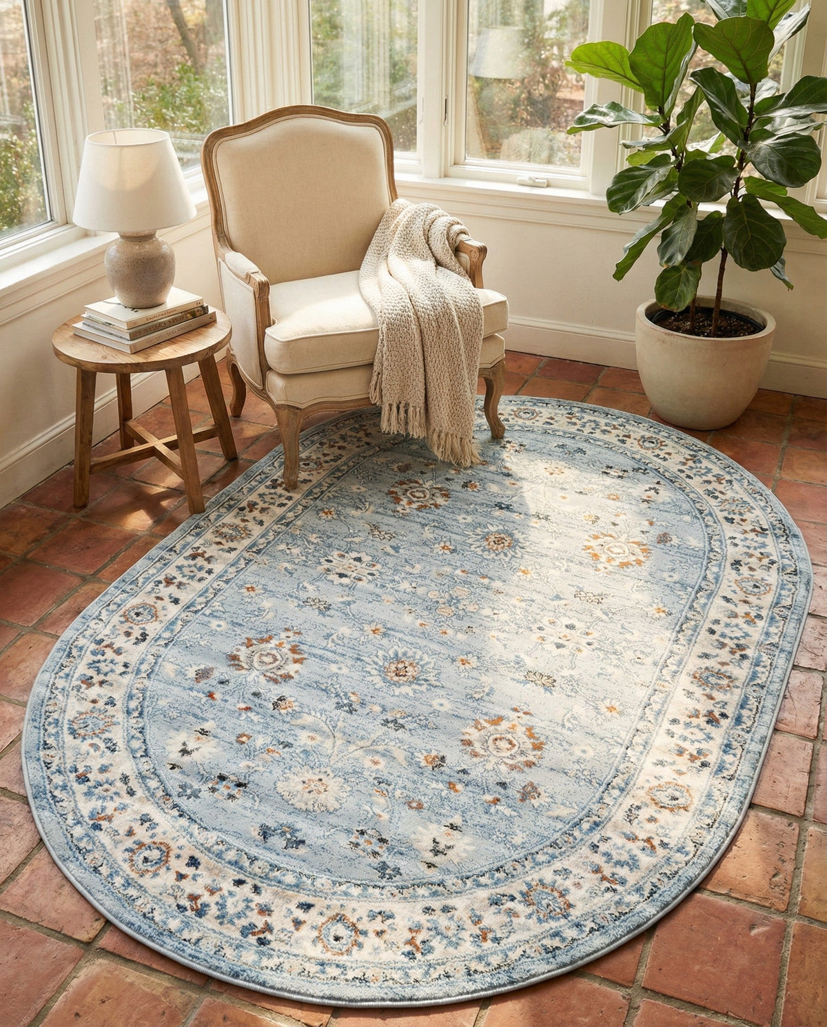 Savannah Elegance Collection Area Rug - Augusta (Aqua Blue) Oval Aqua Blue  lifestyle 102