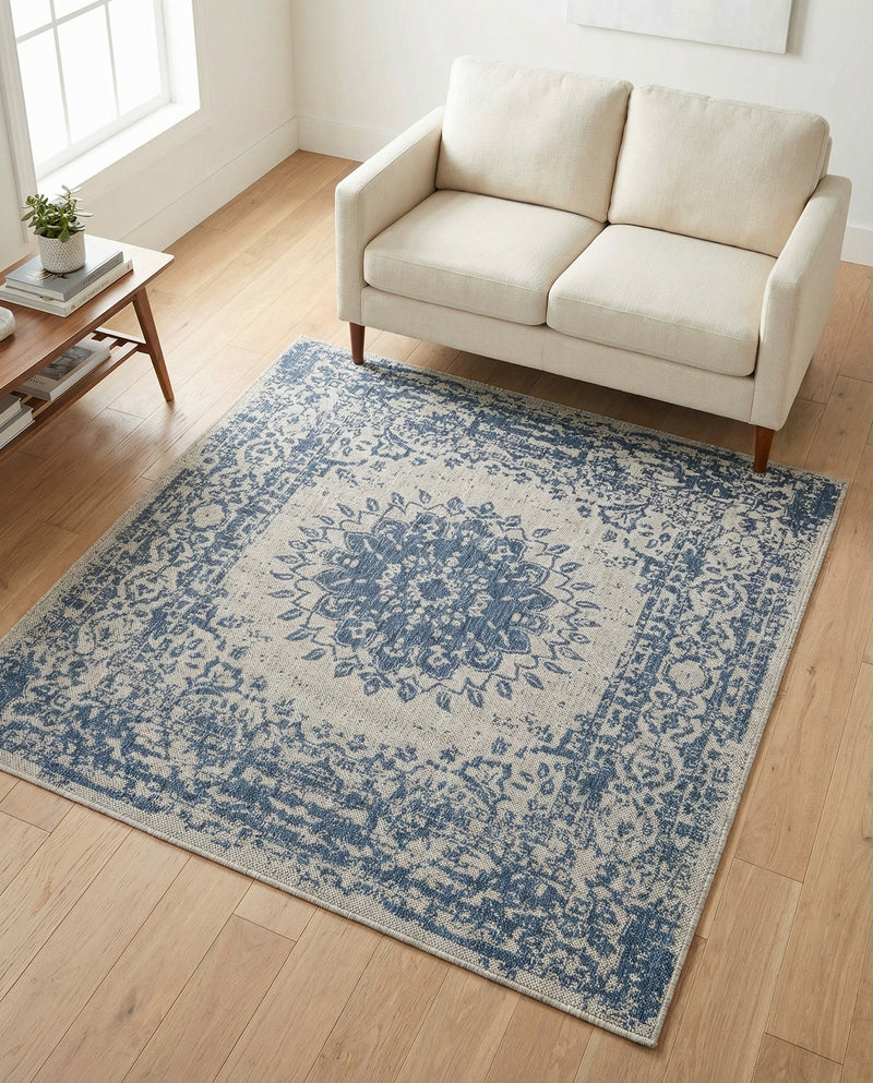Patio Heritage Collection Area Rug -  Lafayette (Blue) Square Blue  lifestyle 76