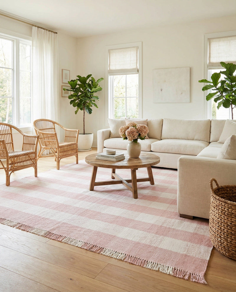 Sustainable Grid Indoor-Outdoor Oasis Collection Area Rug - Savannah Rectangle Pink  lifestyle 51