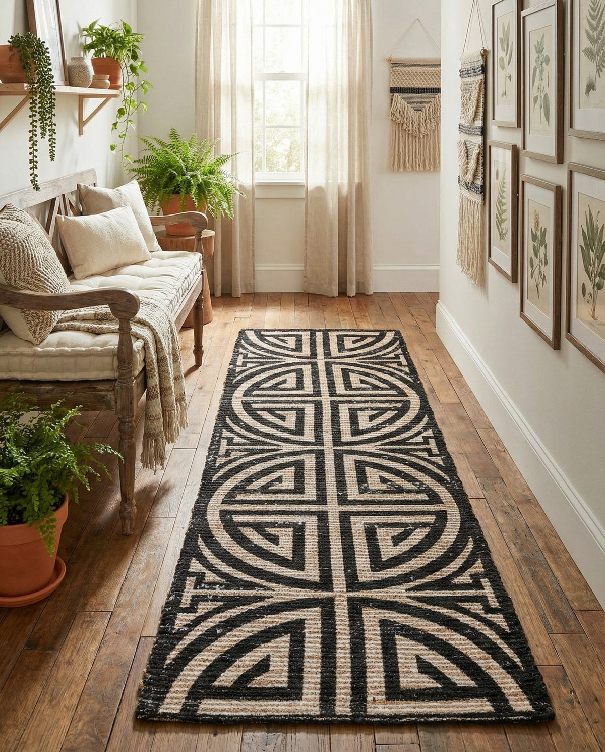 Savannah Threads Collection Area Rug -  Thar Runner Black and Ivory  lifestyle 157