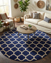 Lattice Gardens Collection Area Rug -  Bloomfield (Dark Blue) Round Dark Blue  lifestyle 44