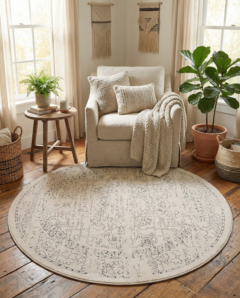 Savannah Soiree Collection Area Rug -  Everglade (White) Round White  lifestyle 77