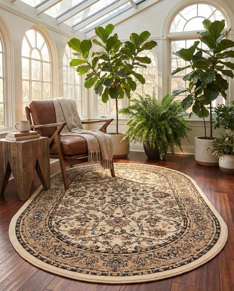 Isfahan Elegance Collection Area Rug - Naghsh-e Jahan (Ivory) Oval Ivory  lifestyle 51