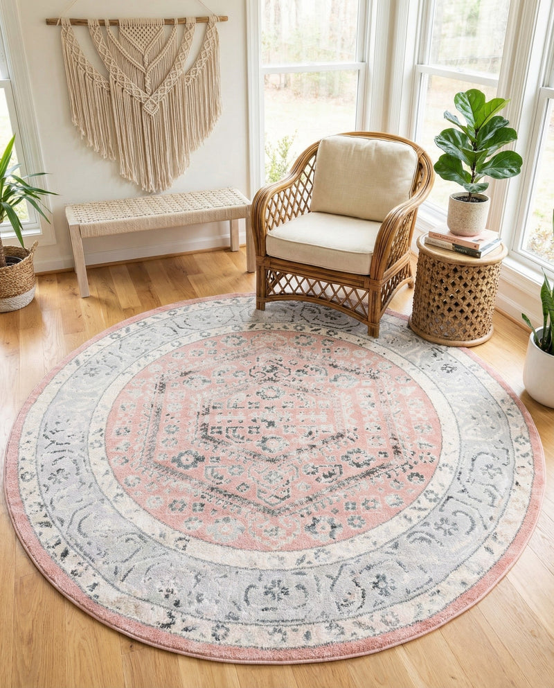 Adriana Terrace Collection Area Rug - Capri (Rose) Round Rose  lifestyle 43