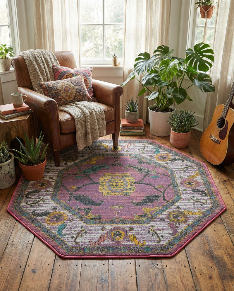 Arcadia Rugs Collection Area Rug - Eden (Pink) Octagon Pink  lifestyle 67